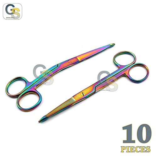Комплект от 10 различни Цветни бандажных ножица Rainbow Ноулс от титанов са станали 5 1/2 прави и Ъглови от