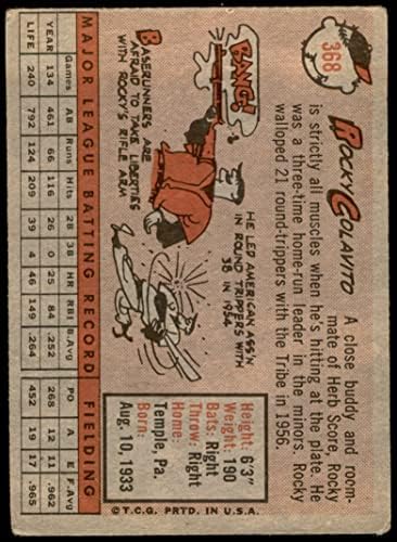 1958 Topps # 368 Роки Колавито Кливланд Индианс (Бейзболна картичка) ЧЕСТНО индианците