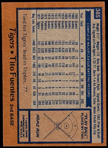1978 Topps 385 Тито Фуентес Детройт Тайгърс (Бейзболна картичка), БИВШ Тайгърс