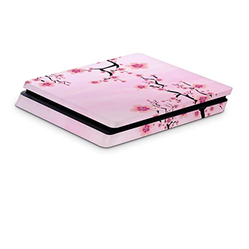 ZOOMHITSKINS PS4 Тънка кожа, която е съвместима с Playstation 4 Тънка, Розова Sakura Японска череша, Аниме Kawai,