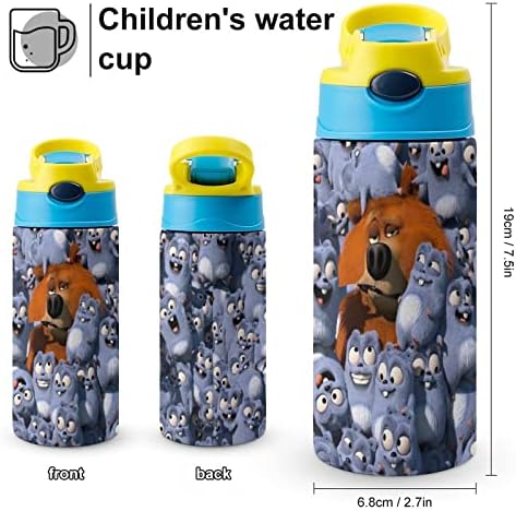 Детска бутилка за вода Grizzy With The Lemmings, Чаша От Неръждаема Стомана С Вакуумна Изолация И Сламени Термосами За Деца