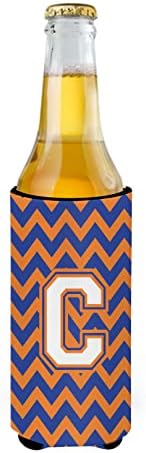 Carolin's Treasures CJ1060-CMUK с Шевроном под формата на букви в Синьо и оранжево #3 Ultra Шушу за тънки кутии, калъф за охлаждане на консерви, може да се пере в кола, калъф за напитки,