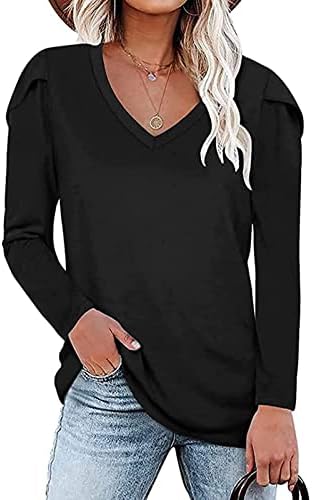 Дамски Ризи с Дълъг ръкав във формата на Листенца, Ежедневна Туника с V-образно деколте, Hoody, Потник, Пуловер
