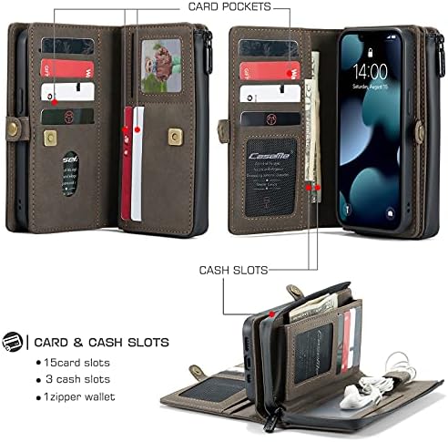Чанта-портфейл CaseMe, Съвместим с iPhone 13, 6,1-инчов калъф за iPhone 13, Здрав калъф от Изкуствена кожа с
