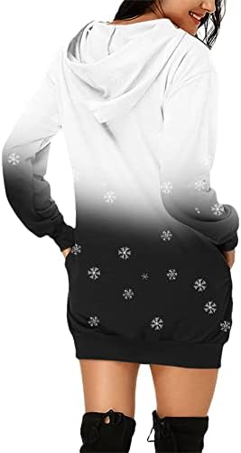 NOKMOPO Коледна Пола Дамска Мода Коледен Принт Джобове С Дълъг Ръкав Блузи Рокля-Пуловер