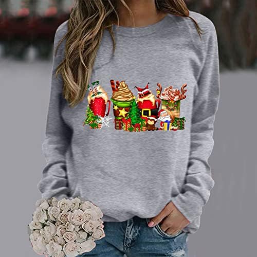 YOUNGC Коледни Блузи за жени, по-Големи Размери, Пуловери с цип с Хубав Принтом Дядо Коледа и джоб кенгуру,