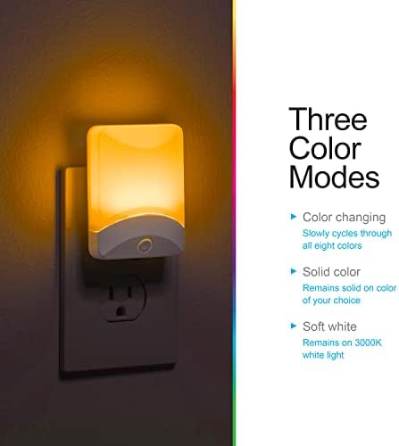 Led нощна светлина GE, което променя цвета си, - Вградени В стената, Сензор за преход от залез до разсънване, За баня, Детска, 4 опаковки, Бял, 50860