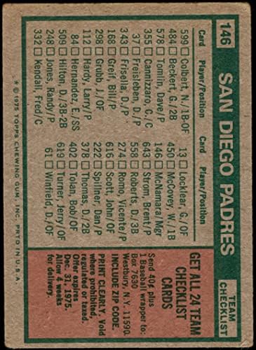 1975 списък на екипа Topps # 146 Padres Джон Макнамара Сан Диего Падрес (Бейзболна картичка) ТНА Падрес