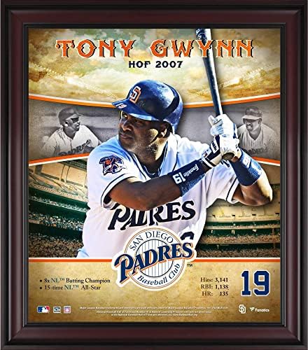 Кариерният профил Тони Гвинна от Сан Диего Падрес в размер на 15 x 17 инча, в рамката за Залата на славата - указателни Табели и колажи играчи от MLB