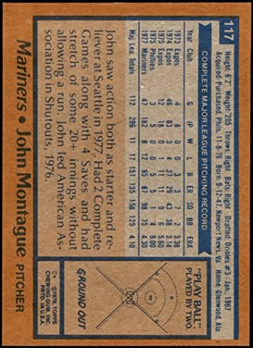 1978 Topps 117 Джон Монтагю Сиатъл Маринърс (бейзболна картичка) NM /MT Моряците