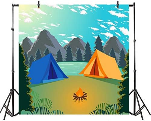 Laeacco Summer Island Лагер Background 5x5ft Фон за снимки на открито в Планината и Вода на Къмпинг, за Пътуване