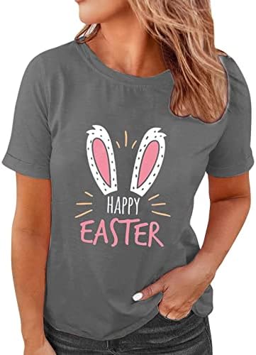 Дамски Тениски С Надпис Happy Easter Ежедневни Блузи С Принтом Букви Лято Къс Ръкав През Цялата Силует Пуловер