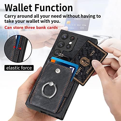 Чанта-портфейл LINYUNE Galaxy S23 Ultra Case с отделения за кредитни карти, калъф-титуляр [4 карта] [Функция