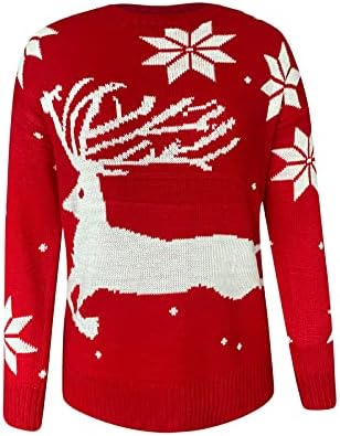 Грозни Коледни Пуловери с Кръгло деколте за Жени, Лек Пуловер с Снежинками и Елени, Възли Пуловери с Дълъг Ръкав,