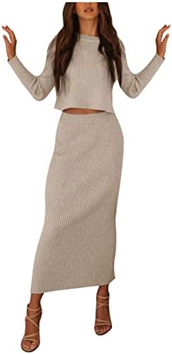 Жена Пуловер с кръгло деколте и Пуловери, Комплекти Облекло от две части, Всекидневни Трикотажный Топ в Рубчик