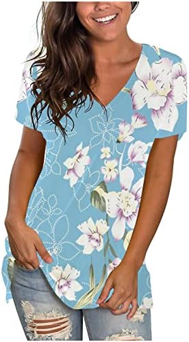 Блуза, Тениска за Момичета Лято Есен Къс Ръкав Мека Удобно Облекло Памук V Образно Деколте Графична Блуза за