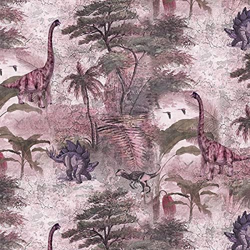Неподвластен на времето дизайн на динозаврите, памучен стеганая плат by The Yard (папрат, магданоз, ръжда,