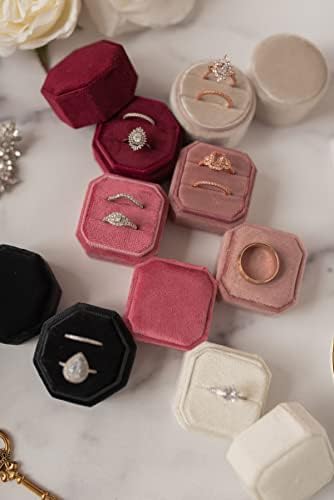 Кадифе Кутия за пръстените - Кутия за годежни пръстени, 2 размер на отворите, Е подходящ за сватба, Годеж, подпори