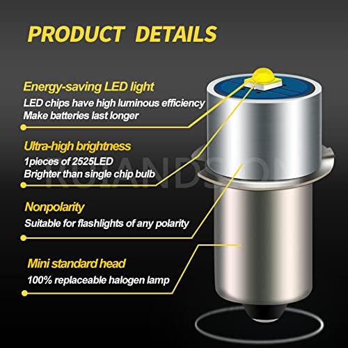 Ruiandsion Актуализирана led лампа за фенерче P13.5S 6-30 В 3 W 2525 Замяна Led Лампа за DEWALT Факел Tooling