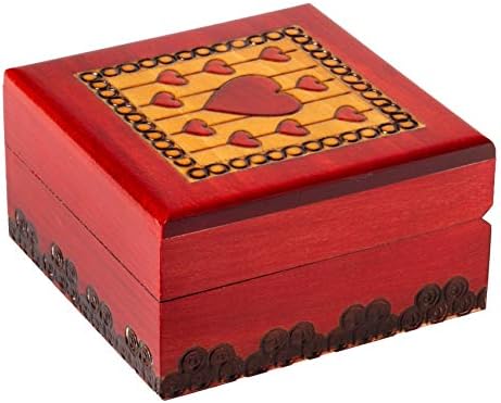 Дървена ковчег ръчно изработени Teresa с резбови сърца, ръчно изработени Сова занаятчия с червена вътрешна част,