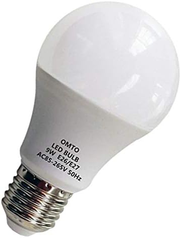 Led Матова лампа OMTO E26/E27 A19 мощност 9 W (еквивалент на 60 W), Бял (6000 К) 85-265 В (бял, 5 бр.)