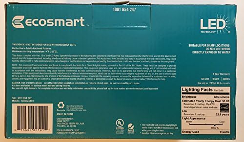 Led лампа с EcoSmart с регулируема яркост на дневна светлина BR30 мощност 65 W (6 Бр.)