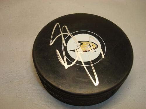 Скот Нидермайер Подписа хокей шайба Анахайм Дъкс С автограф на Бекет COA 1А - за Миене на НХЛ с автограф