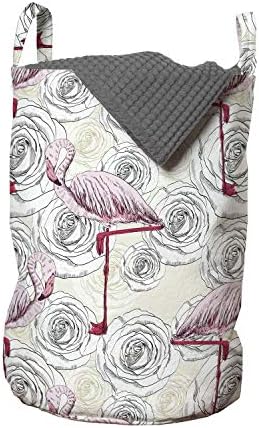 Чанта за дрехи Ambesonne с цветен модел, Рози и птици-фламинго, Кошница за дрехи с дръжки, закрывающаяся на