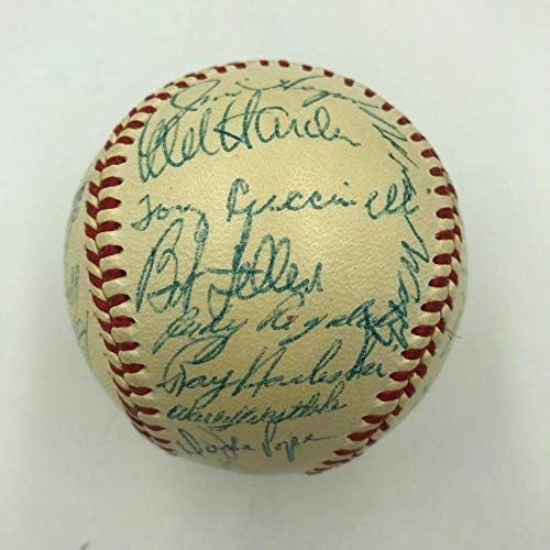 Прекрасен екип Кливланд Индианс 1949 година Подписа договор с Американската лига на бейзбол - и Бейзболни топки с Автографи