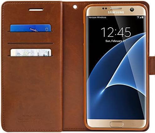 Чантата Goospery Mansoor за Samsung Galaxy S7 Edge Case ( Г.) Двустранен Държач за карти с панти капак (кафяв) S7E-Man-BRN