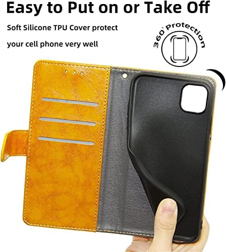 Чанта-портфейл KOSSMA за iPhone 14/14 Plus/14 Pro/14 Pro Max, поставка от изкуствена кожа Премиум-клас, Мек TPU [Магнитна закопчалка] с [отделения за карти] Панти капак, здрав устойчив на