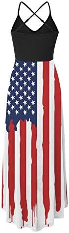 На 4 юли, на Макси рокля за Жените, Ежедневна Лятна Рокля в стил Бохо, Американското Знаме, С Кръгло деколте,