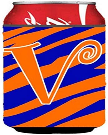 Carolin's Treasures CJ1036-VCC Буквата V В синята и оранжевата тигровую лента За обнимания кутии или бутилки,