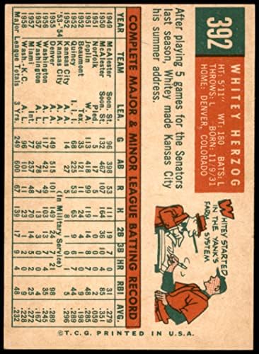 1959 Topps 392 Уайти Херцог Канзас Сити Атлетикс (Бейзболна картичка) EX/MT Athletics