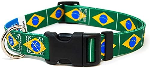 Нашийник за кучета Бразилия | Флаг на Бразилия | Быстросъемная обтегач | Произведено в Ню Джърси, САЩ | за средни кучета | Ширина 3/4 инча