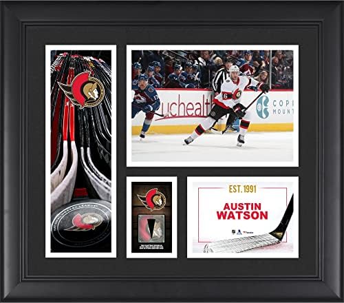 Остин Уотсън Отава Сенатърс Поставил в рамка Колаж на играча с размер 15 х 17 см с използваната в играта хокей - NHL Game Използвани колажи с шайба