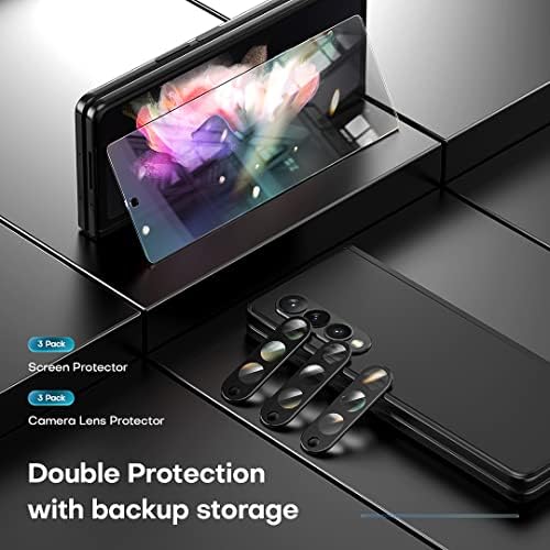 TOCOL [3 + 3-3 опаковки със защитно фолио за Samsung Galaxy Z Fold 3 отпред и 3 опаковки за обектива на камерата,