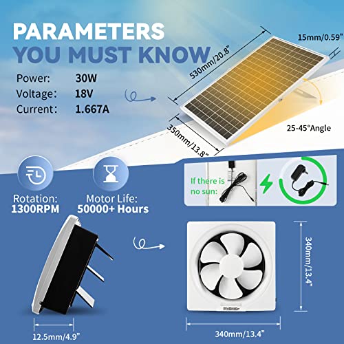 Вентилатор Poafamx на слънчева енергия, слънчеви панели, 30 W + 10 Голям Фен на въздушния поток с Щори и централната