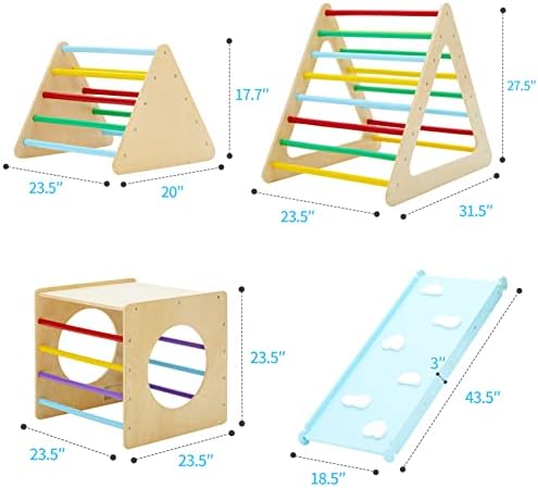 Комплект от 5 триъгълни дървени играчки за катерене на закрито за деца, на 1 квадратен и 2 триъгълни катерач