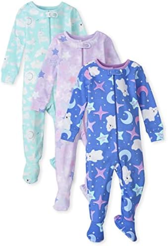 The Children ' s Place Baby Pack 3 и Цели Пижама на крака от памук с цип отпред за малки момичета и 3 бр.