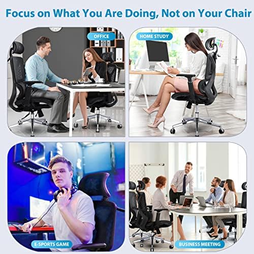 Офис стол Memobarco, Ергономични Трапезен Стол с лумбална опора, 3D Регулируеми Подлакътници, облегалката за глава и Дълбочина на седалката, Стол за мениджъри с пълна мр?