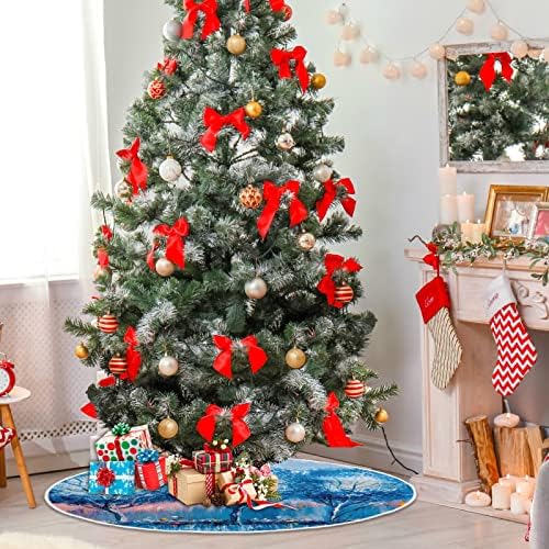 Oarencol Цветно Дърво, Цвете Син Пейзаж Живопис Коледно Дърво Пола 36 инча Коледна Празнична Парти Дърво Мат