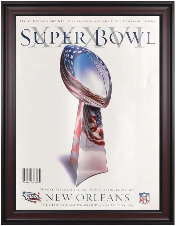 2002 Патриоти срещу Овните 36 x 48 Платно В Рамка Програма на Super Bowl ПОДСИСТЕМИ - Оригинални рисунки и щампи