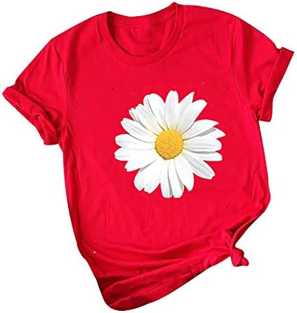 Ризи Дамски Елегантни Ежедневни, 2023 Блуза с Къс ръкав и Цветна Принтом Маргаритка, Основни Летни Тениски с